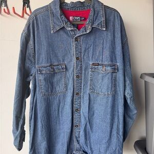 Chaps Blue Denim Long Sleeve Shirt with Red Fleece Lining